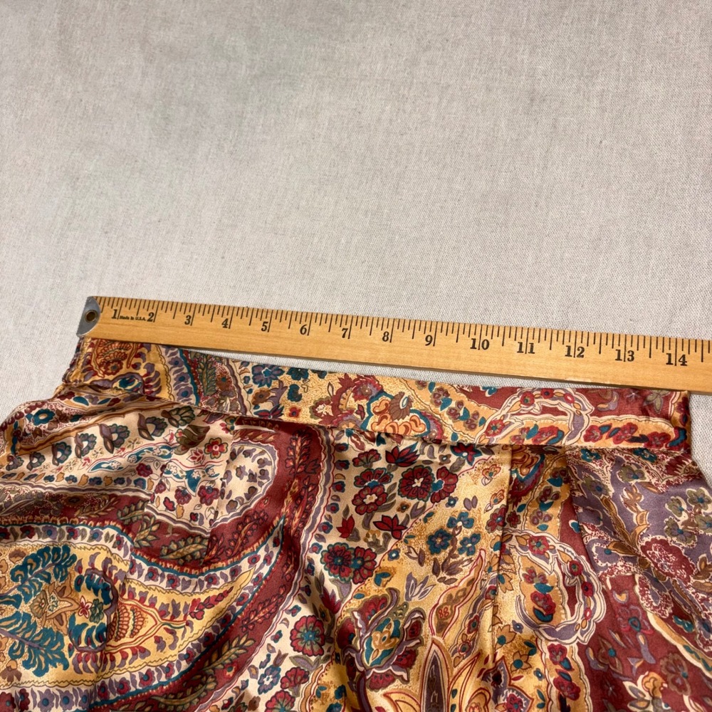Vintage 100% Silk Paisley Floral Pencil Skirt Gold Red Lined Size 8 High Waist - Picture 2 of 7